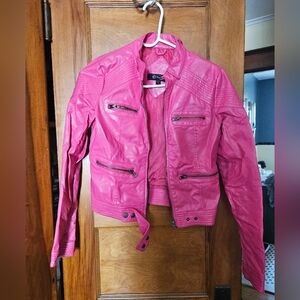 Magic Pink Faux Leather Moto Jacket - Women's